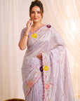 Lavender Premium Tissue Silk Saree with Multi Threadwork