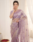 Lavender Organza Silk Saree with Sequins Embroidery Work Saree