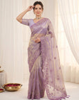 Lavender Organza Silk Saree with Sequins Embroidery Work Saree