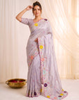 Lavender Premium Tissue Silk Saree with Multi Threadwork