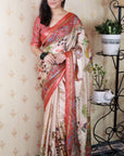 Cream Tussar Silk Traditional Kalamkari Printed Saree