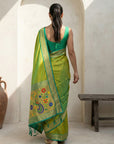 Mehendi Green Soft Traditional Paithani Silk Zari Woven Peacock Pattern Saree