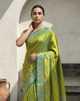 Mehendi Green Soft Traditional Paithani Silk Zari Woven Peacock Pattern Saree