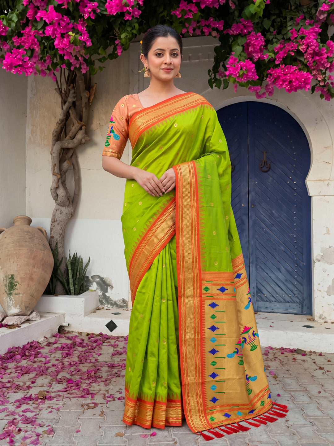 Mehendi Green Premium Traditional Maharani Paithani Silk Saree