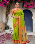 Mehendi Green Premium Traditional Maharani Paithani Silk Saree