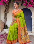 Mehendi Green Premium Traditional Maharani Paithani Silk Saree