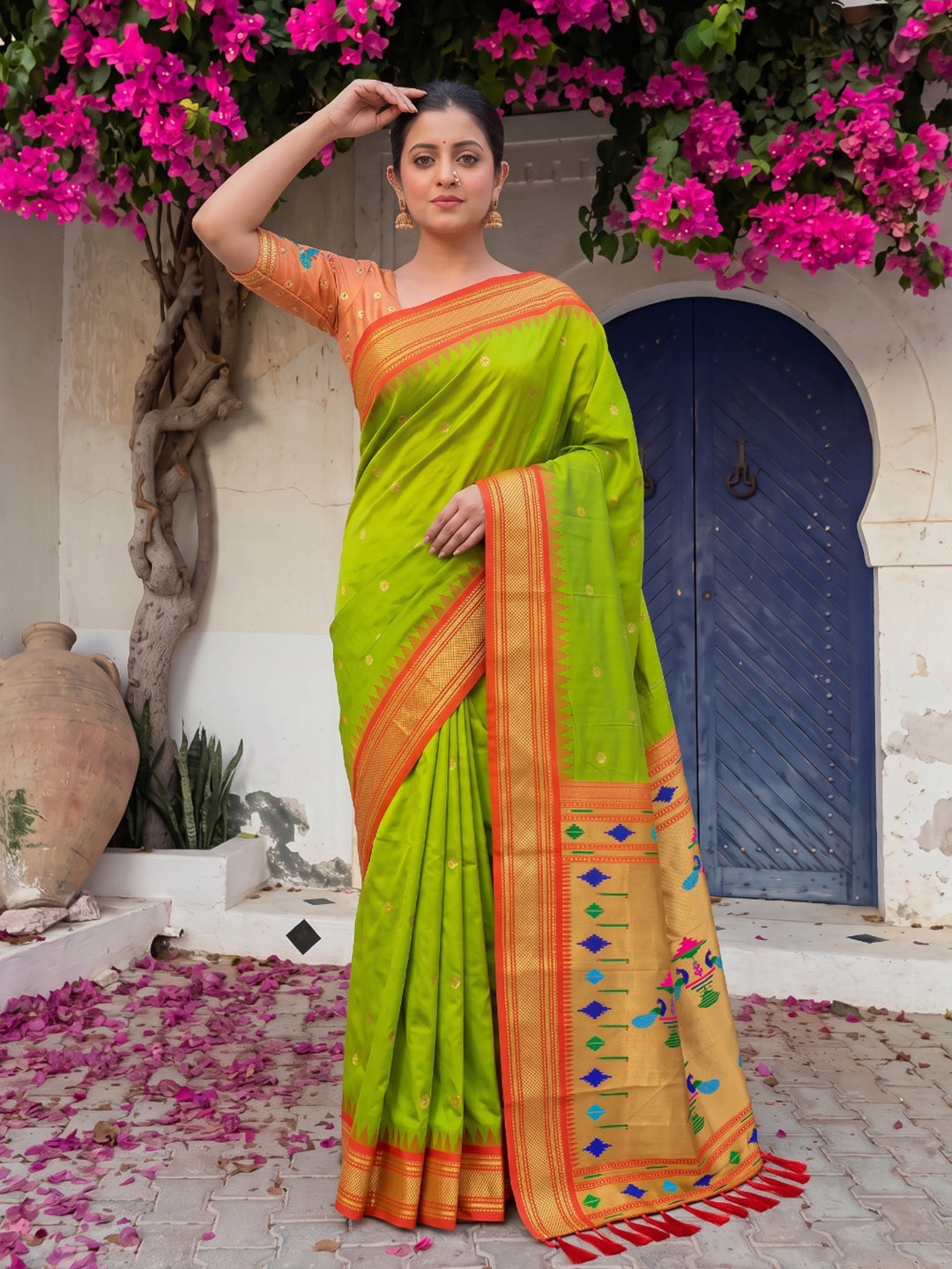 Mehendi Green Premium Traditional Maharani Paithani Silk Saree