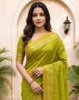 Mehendi Green Soft Zari Woven Saree with Lotus Pichwai Concept Pallu