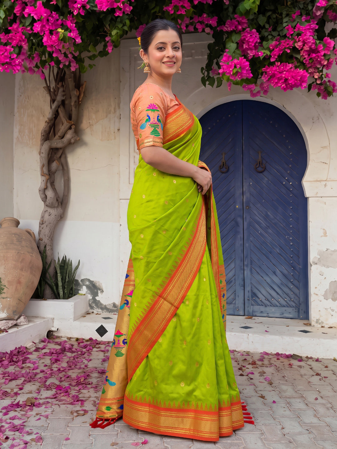 Mehendi Green Premium Traditional Maharani Paithani Silk Saree