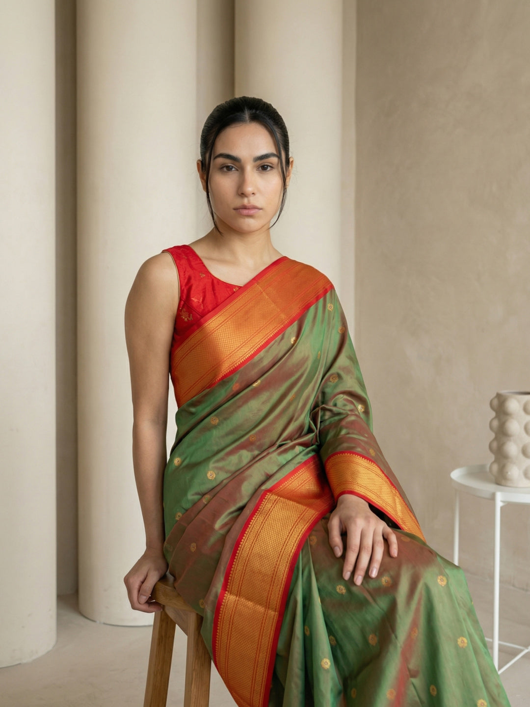 Mehendi Green Soft Paithani Silk Zari Woven Saree with Peacock Pallu