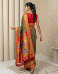Mehendi Green Soft Paithani Silk Zari Woven Saree with Peacock Pallu