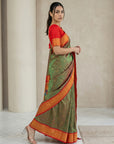 Mehendi Green Soft Paithani Silk Zari Woven Saree with Peacock Pallu