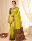 Mehendi Green Traditional Soft Silk Saree with Floral & Peacock Pattern Saree
