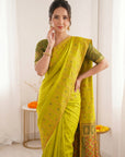 Mehendi Green Premium Soft Silk Zari Woven with Ikkat Patola Fusion Saree