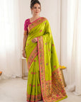 Mehendi Green Premium Soft Bamboo Tissue Paithani Silk Saree