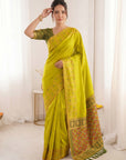 Mehendi Green Premium Soft Silk Zari Woven with Ikkat Patola Fusion Saree