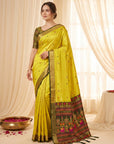 Mehendi Green Traditional Soft Silk Saree with Floral & Peacock Pattern Saree