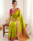 Mehendi Green Premium Soft Bamboo Tissue Paithani Silk Saree