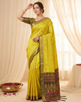 Mehendi Green Traditional Soft Silk Saree with Floral & Peacock Pattern Saree