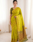 Mehendi Green Premium Soft Silk Zari Woven with Ikkat Patola Fusion Saree