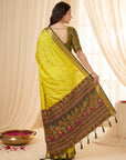 Mehendi Green Traditional Soft Silk Saree with Floral & Peacock Pattern Saree