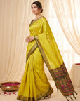 Mehendi Green Traditional Soft Silk Saree with Floral & Peacock Pattern Saree