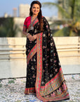Black Traditional Dance Pattern Premium Position Printed Viscose Silk Saree
