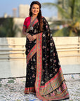 Black Premium Viscose Silk Traditional Art Zari Woven Position Print Saree