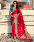 Rani Pink Traditional Dance Pattern Premium Position Printed Viscose Silk Saree