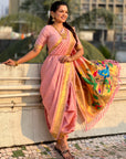 Light Pink Nauvari Pathani Silk Zari Woven Muniya Border Saree