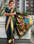 Bottle Green Nauvari Pathani Silk Zari Woven Muniya Border Saree