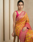 Oragne Soft Ikkat Patola Silk Geometric Ikkat Weaves Saree