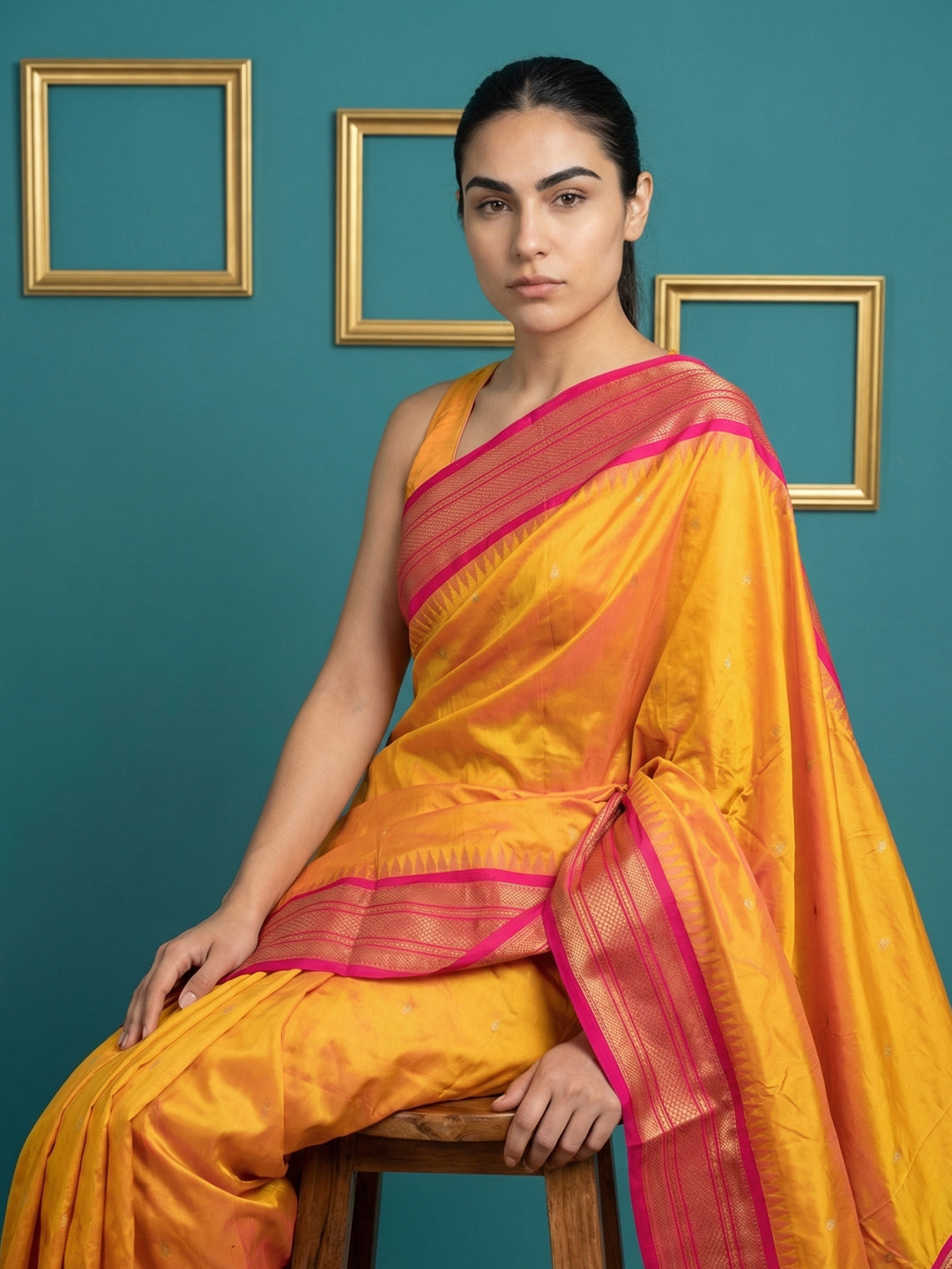 Orange Premium Soft Gadwal Silk Zari Woven Saree