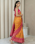 Oragne Soft Ikkat Patola Silk Geometric Ikkat Weaves Saree