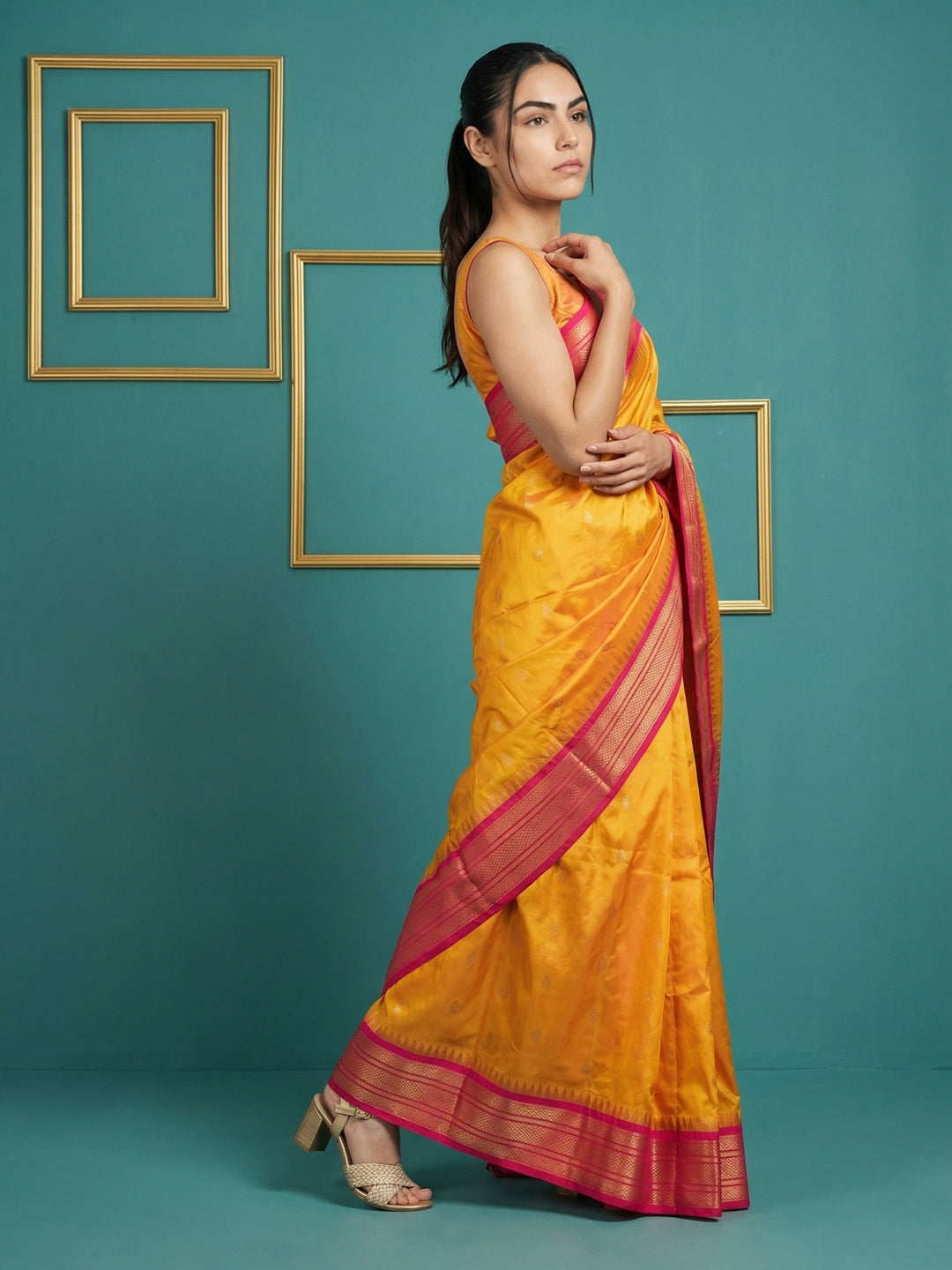 Orange Premium Soft Gadwal Silk Zari Woven Saree