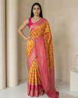 Oragne Soft Ikkat Patola Silk Geometric Ikkat Weaves Saree
