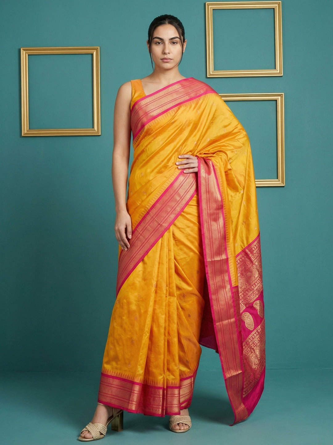 Orange Premium Soft Gadwal Silk Zari Woven Saree