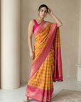 Oragne Soft Ikkat Patola Silk Geometric Ikkat Weaves Saree