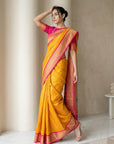 Orange Soft Paithani Silk Zari Woven Saree with Peacock Pallu