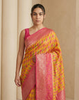 Oragne Soft Ikkat Patola Silk Geometric Ikkat Weaves Saree