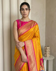 Orange Soft Paithani Silk Zari Woven Saree with Peacock Pallu