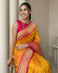 Orange Soft Paithani Silk Zari Woven Saree with Peacock Pallu