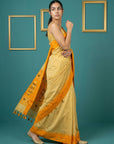 Cream & Orange Handloom Traditional Yeola Paithani Silk Saree