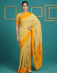 Cream & Orange Handloom Traditional Yeola Paithani Silk Saree
