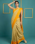 Cream & Orange Handloom Traditional Yeola Paithani Silk Saree