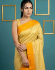 Cream & Orange Handloom Traditional Yeola Paithani Silk Saree