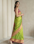 Parrot Green Soft Paithani Silk Zari Woven Saree with Peacock Pallu