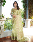 Pista Green Organza Silk with Bandhani Weaves Saree