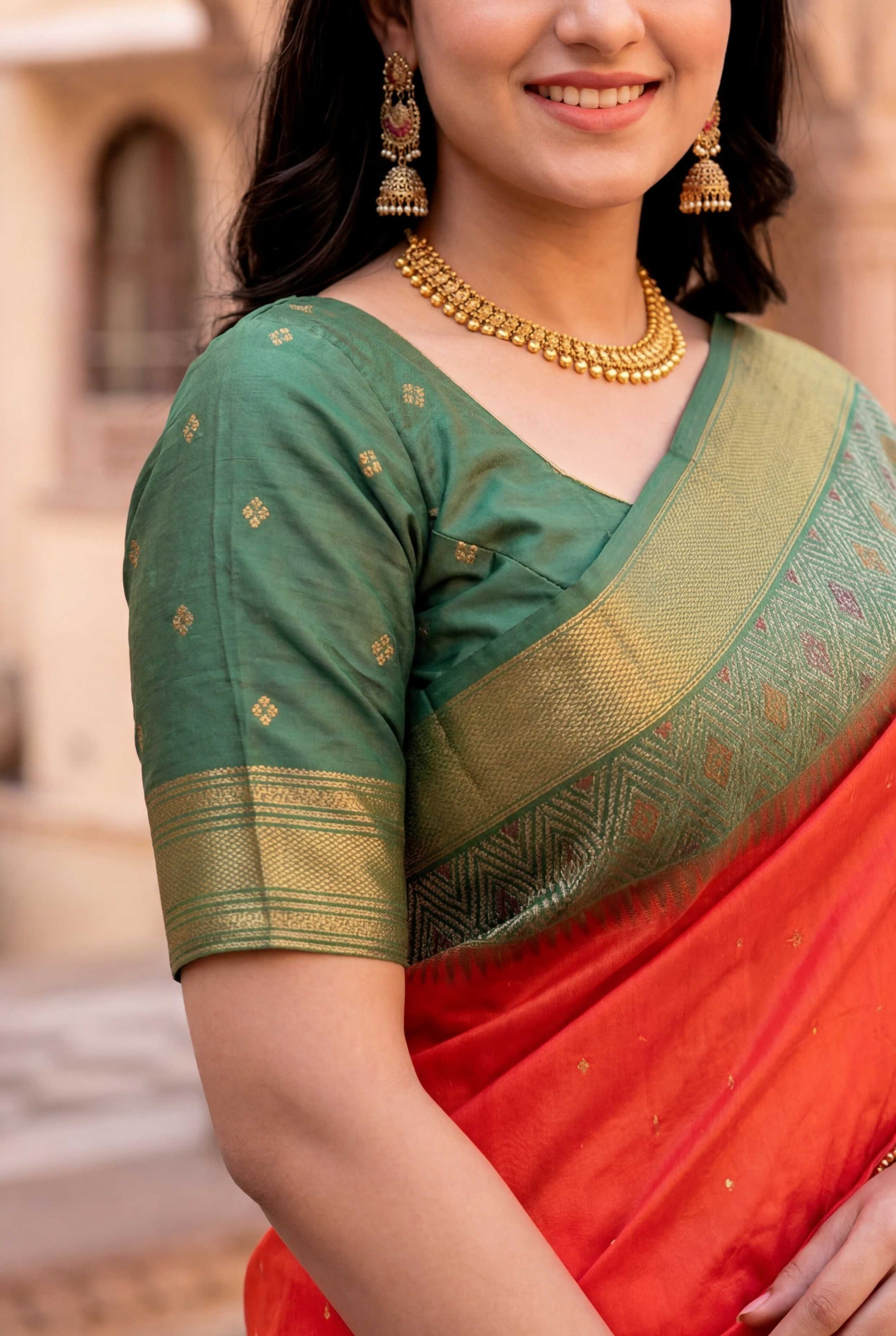 Peach Soft Ikkat Pochampally Patola Silk Zari Woven Saree