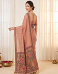 Peach Soft Muga Cotton with Kalamkari Style Bird Motif Narrative Pallu